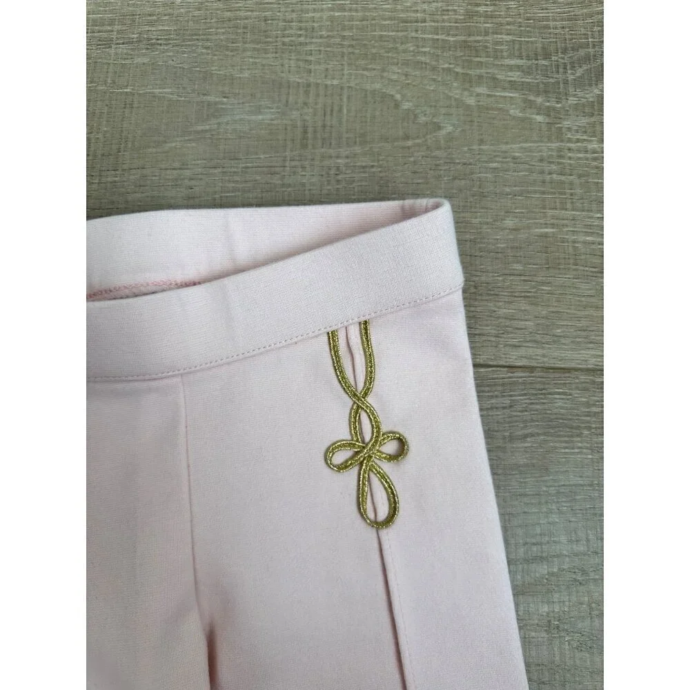 Janie And Jack Toddler Girls Pink Leggings With Gold Embroidered Accents Size 2T